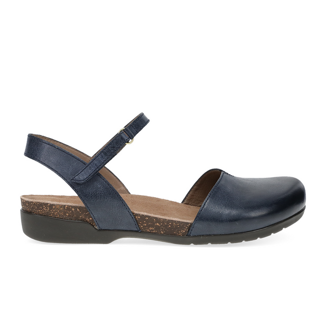 Dansko Rowan Backstrap Sandal (Women) - Navy Waxy Burnished Dress-Casual - Flat - The Heel Shoe Fitters