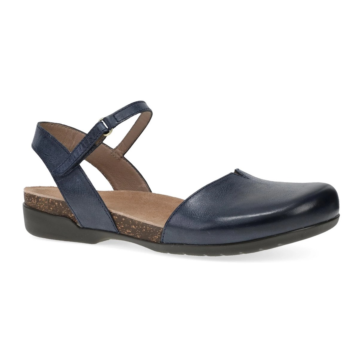 Dansko Rowan Backstrap Sandal (Women) - Navy Waxy Burnished Dress-Casual - Flat - The Heel Shoe Fitters