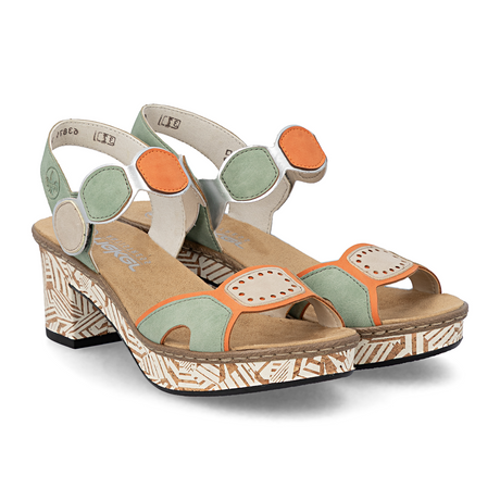 Rieker Fanni 76 Wedge Sandal (Women) - Pumpkin/Peppermint/Ginger Sandal - Heel/Wedge - The Heel Shoe Fitters