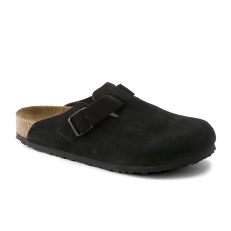 Birkenstock Boston Soft Footbed Narrow Clog (Unisex) - Black Suede Dress-Casual - Clogs & Mules - The Heel Shoe Fitters