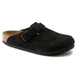 Birkenstock Boston Soft Footbed Narrow (Unisex) - Black Suede Dress-Casual - Clogs & Mules - The Heel Shoe Fitters