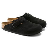 Birkenstock Boston Soft Footbed Narrow (Unisex) - Black Suede Dress-Casual - Clogs & Mules - The Heel Shoe Fitters