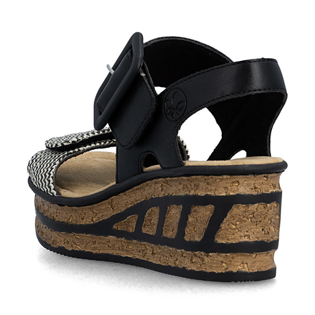 Rieker Rose 72 Wedge Sandal (Women) - Black Multi Sandal - Heel/Wedge - The Heel Shoe Fitters
