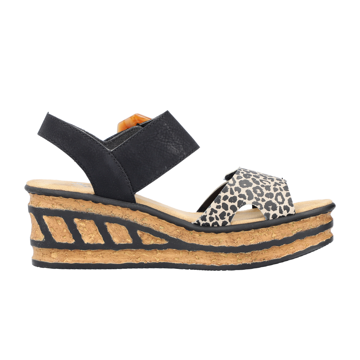 Rieker Rose 68176-00 Wedge Sandal (Women) - Ginger/Schwarz/Light Gold Sandals - Heel/Wedge - The Heel Shoe Fitters