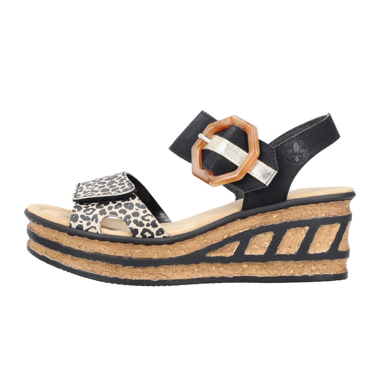 Rieker Rose 68176-00 Wedge Sandal (Women) - Ginger/Schwarz/Light Gold Sandals - Heel/Wedge - The Heel Shoe Fitters