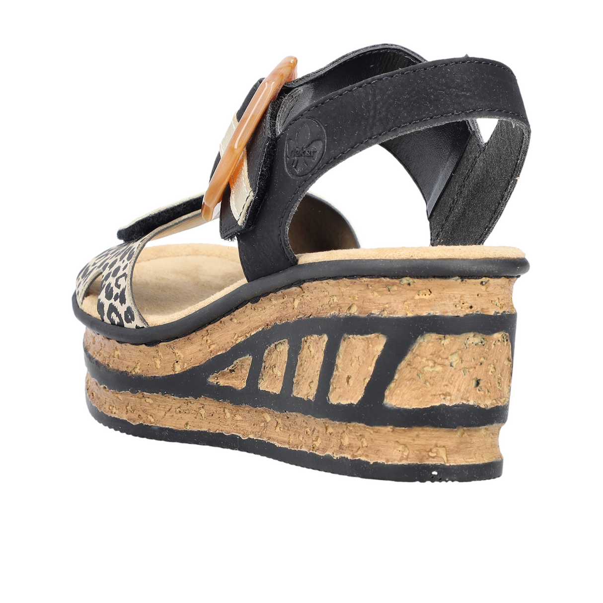 Rieker Rose 68176-00 Wedge Sandal (Women) - Ginger/Schwarz/Light Gold Sandals - Heel/Wedge - The Heel Shoe Fitters