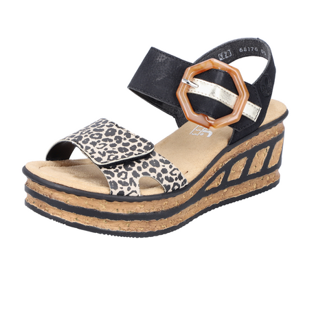 Rieker Rose 68176-00 Wedge Sandal (Women) - Ginger/Schwarz/Light Gold Sandals - Heel/Wedge - The Heel Shoe Fitters