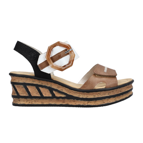 Rieker Rose 76 Wedge Sandal (Women) - Leinen/Weiss/Schwarz Eagle Sandal - Heel/Wedge - The Heel Shoe Fitters