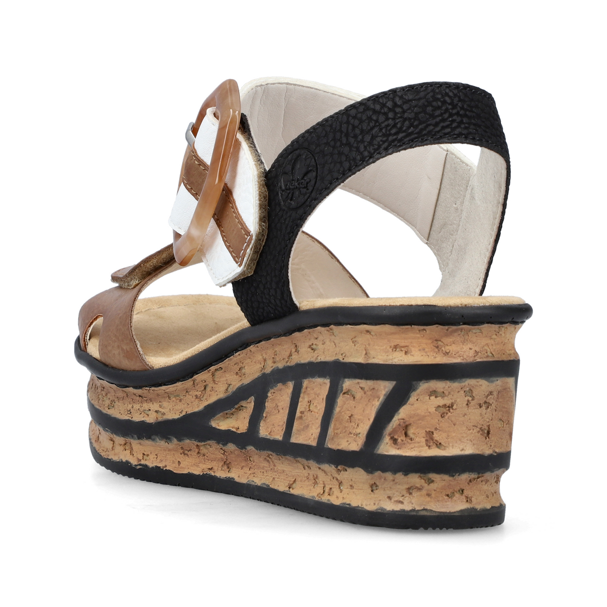 Rieker 68176-64 Rose Wedge Sandal (Women) - Leinen/Weiss/Schwarz Eagle Sandals - Heel/Wedge - The Heel Shoe Fitters