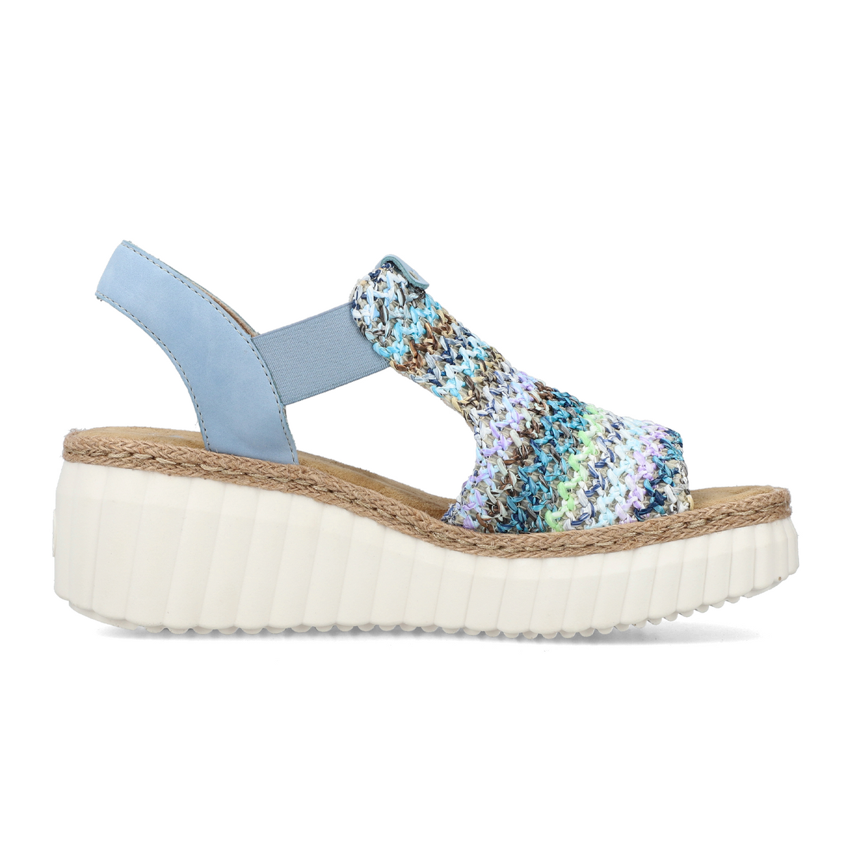 Rieker 69172 Rose Wedge Sandal (Women) - Blue Multi/Aqua Sandals - Heel/Wedge - The Heel Shoe Fitters