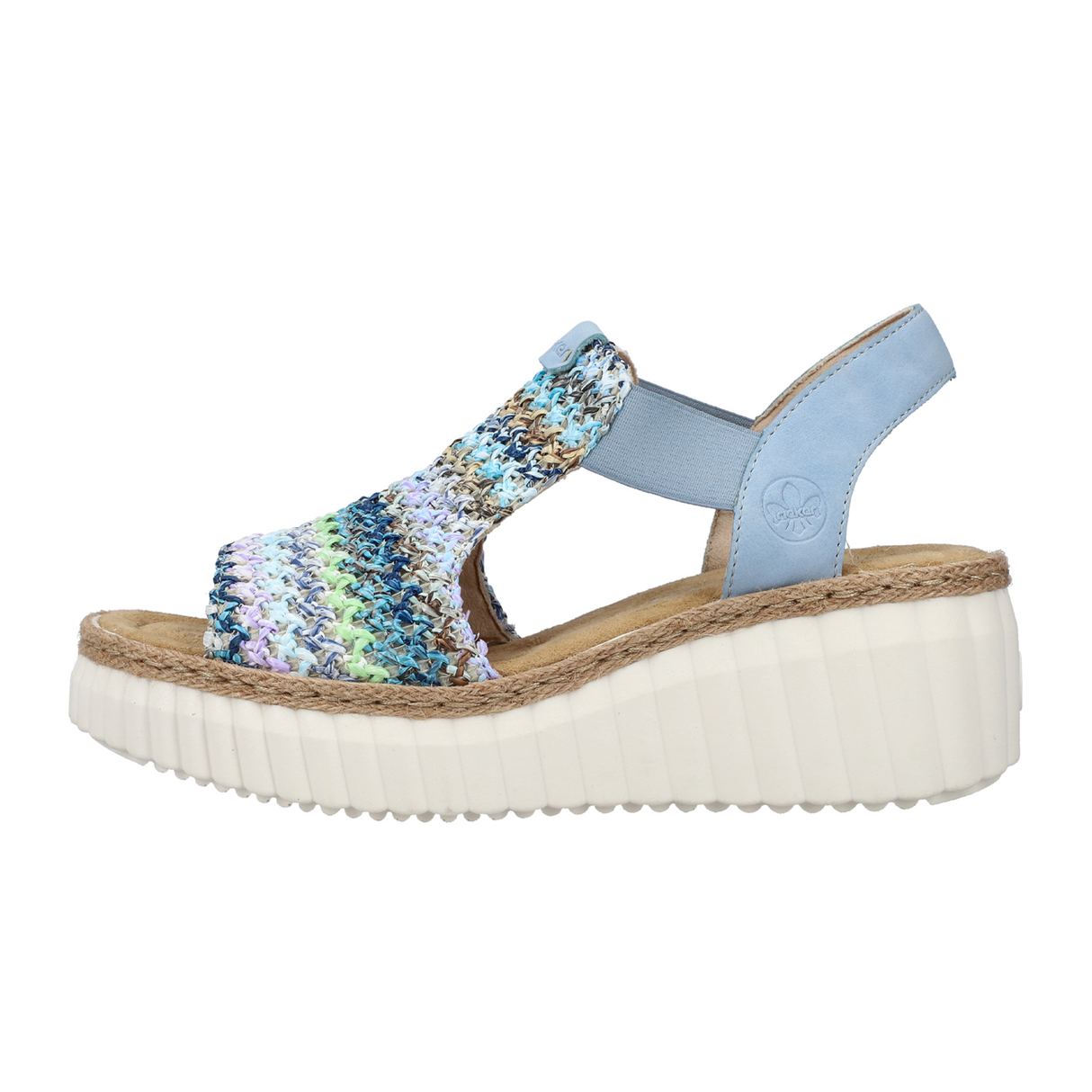 Rieker Rose 69172-91 Wedge Sandal (Women) - Blue Multi/Aqua Sandals - Heel/Wedge - The Heel Shoe Fitters