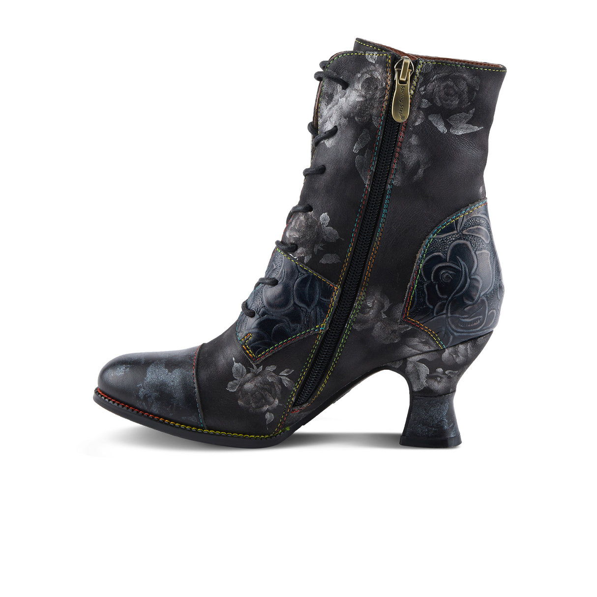 L'Artiste Roselia Heeled Ankle Boot (Women) - Black Multi Boots - Casual - Mid - The Heel Shoe Fitters