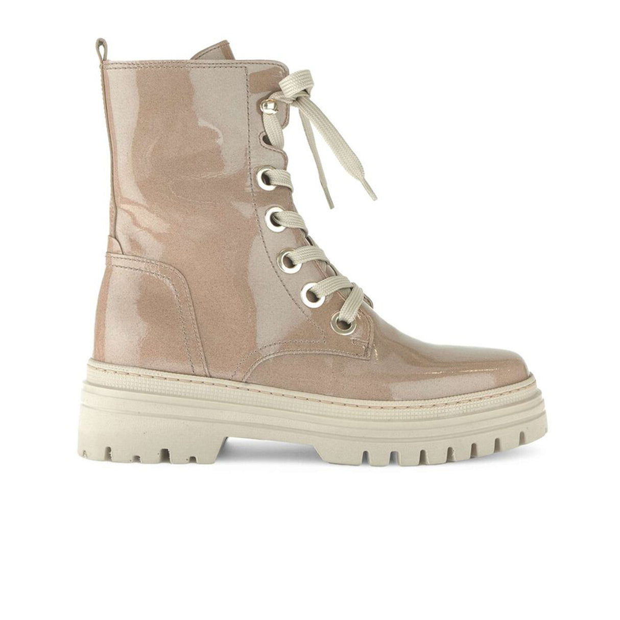 Gabor 51.721.92 Combat Lace Up Boot (Women) - Patent Beige Boots - Casual - Low - The Heel Shoe Fitters