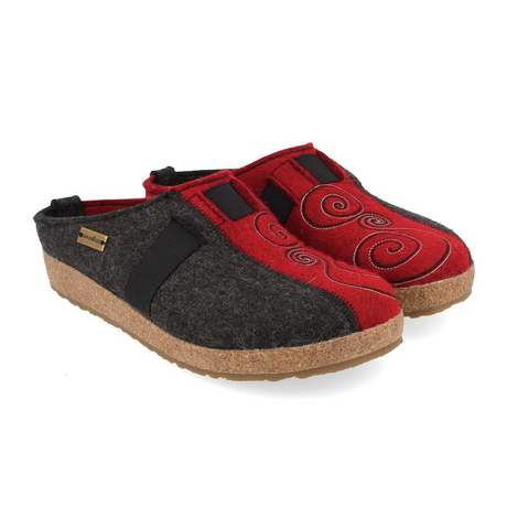 Haflinger Magic Clog (Women) - Charcoal/Chili Dress-Casual - Clogs & Mules - The Heel Shoe Fitters