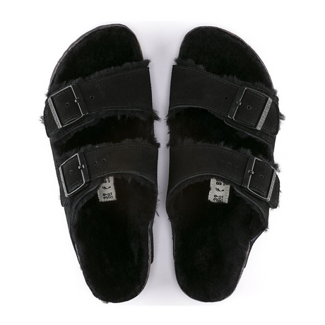 Birkenstock Arizona Shearling Slide Sandal (Women) - Black/Black Sandals - Slide - The Heel Shoe Fitters