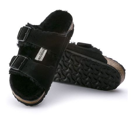 Birkenstock Arizona Shearling Slide Sandal (Women) - Black/Black Sandals - Slide - The Heel Shoe Fitters