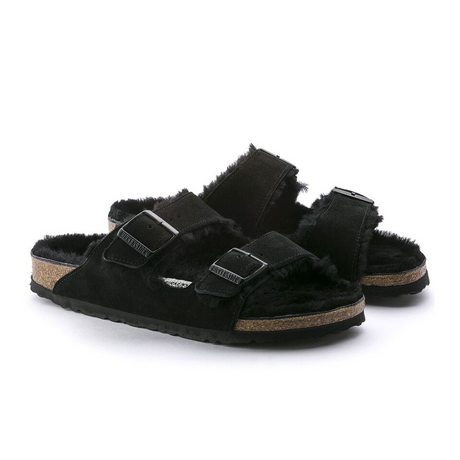 Birkenstock Arizona Shearling Slide Sandal (Women) - Black/Black Sandals - Slide - The Heel Shoe Fitters