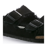 Birkenstock Arizona Shearling Slide Sandal (Women) - Black/Black Sandals - Slide - The Heel Shoe Fitters