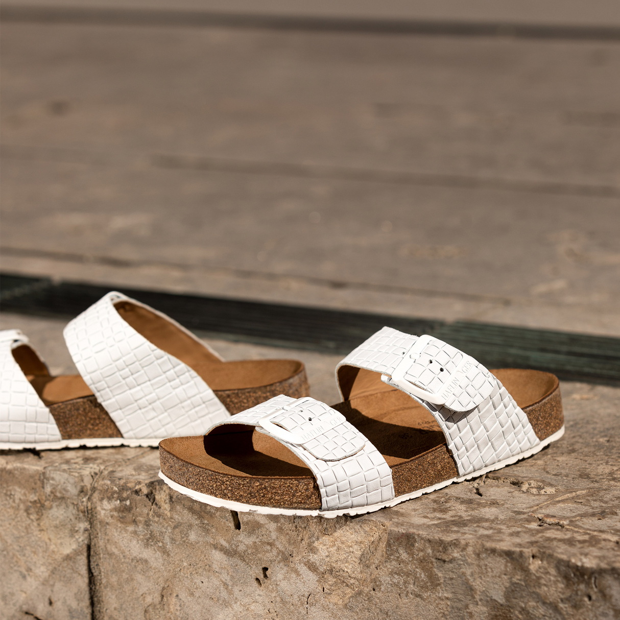 Haflinger Andrea Slide Sandal (Women) - Woven Blanco Sandals - Slide - The Heel Shoe Fitters