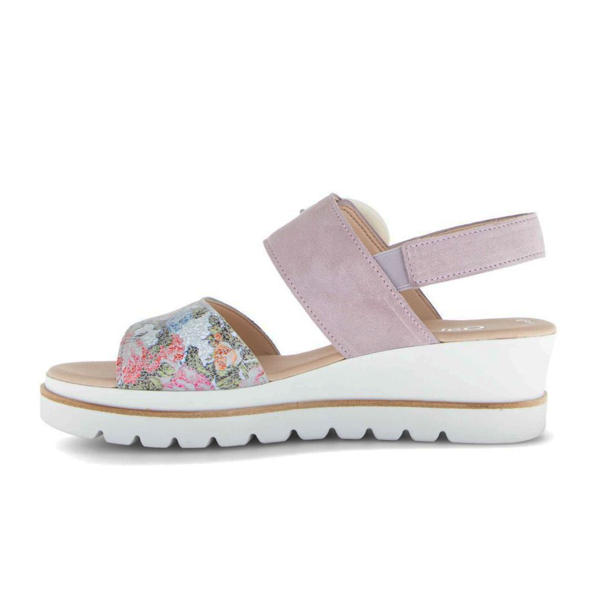 Gabor 645 Slingback Platform Wedge Sandal (Women) - Flower/Dreamvelour/Weiss Sandal - Heel/Wedge - The Heel Shoe Fitters