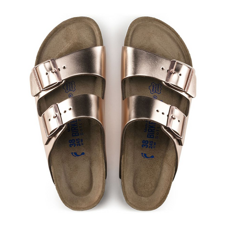 Birkenstock Arizona Soft Footbed Narrow Slide Sandal (Women) - Metallic Copper Sandals - Slide - The Heel Shoe Fitters