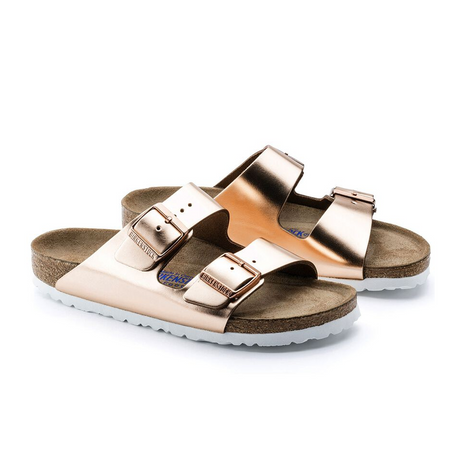 Birkenstock Arizona Soft Footbed Narrow Slide Sandal (Women) - Metallic Copper Sandals - Slide - The Heel Shoe Fitters