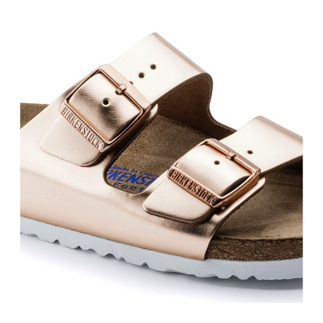 Birkenstock Arizona Soft Footbed Narrow Slide Sandal (Women) - Metallic Copper Sandals - Slide - The Heel Shoe Fitters