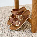 Birkenstock Arizona Big Buckle Narrow Slide Sandal (Women) - Cognac Oiled Leather Sandals - Slide - The Heel Shoe Fitters