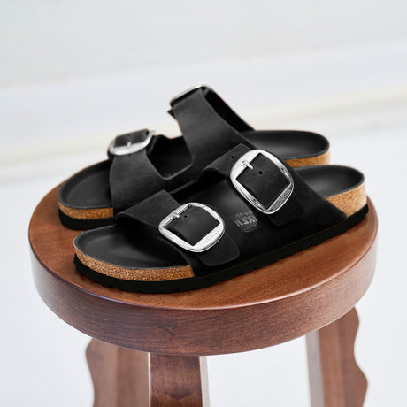 Birkenstock Arizona Big Buckle Narrow Slide Sandal (Women) - Black Oiled Leather Sandals - Slide - The Heel Shoe Fitters