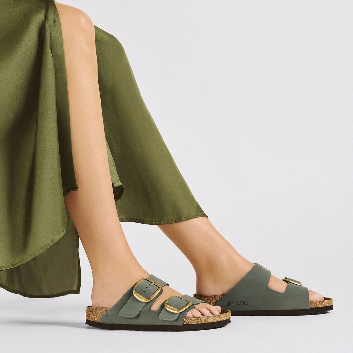 Birkenstock Arizona Big Buckle Narrow Slide Sandal (Women) - Thyme Nubuck Sandal - Slide - The Heel Shoe Fitters