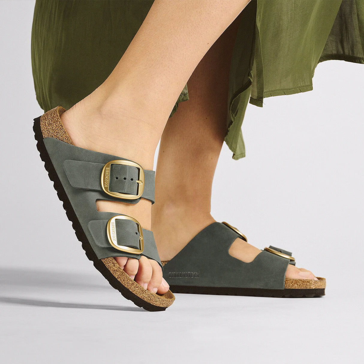 Birkenstock Arizona Big Buckle Narrow Slide Sandal (Women) - Thyme Nubuck Sandal - Slide - The Heel Shoe Fitters