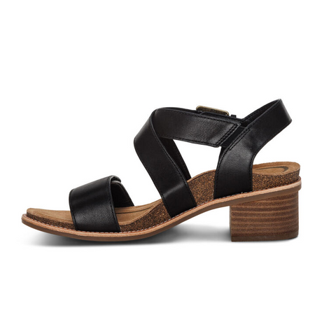 Aetrex Kristin Heeled Sandal (Women) - Black Leather Sandals - Heel/Wedge - The Heel Shoe Fitters