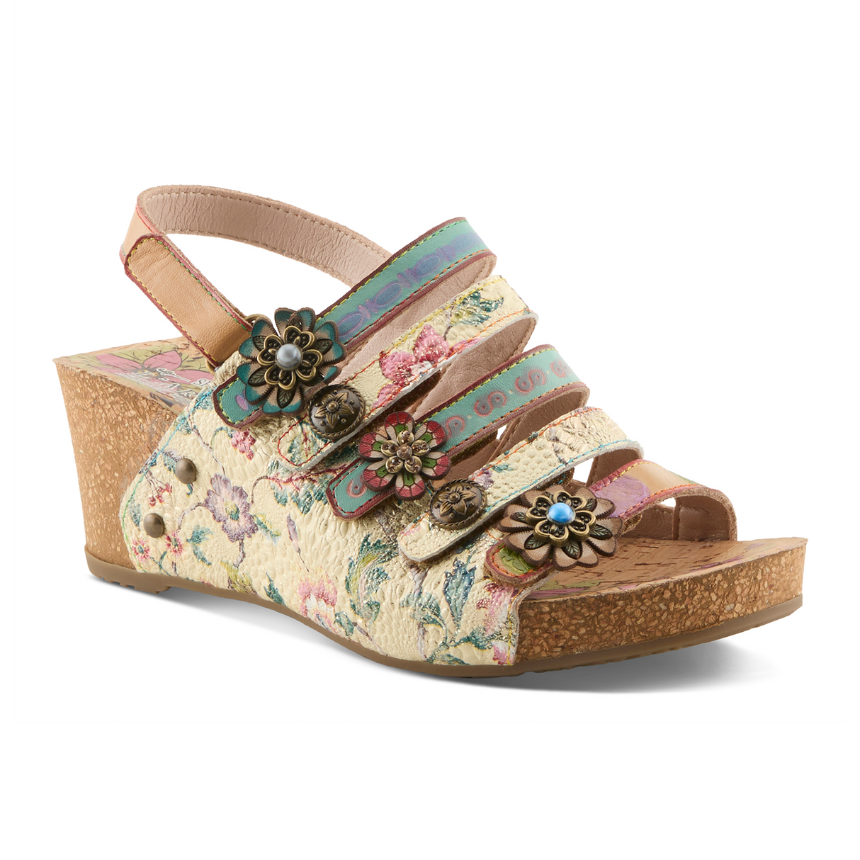 L'Artiste Buckleitup Wedge Sandal (Women) - Mint Multi Sandal - Heel/Wedge - The Heel Shoe Fitters
