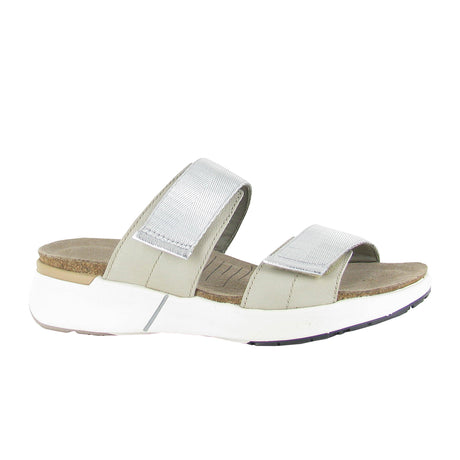 Naot Calliope Slide Sandal (Women) - Soft Ivory Leather/Soft Silver Leather/Silver Gray Woven Strap Sandals - Slide - The Heel Shoe Fitters