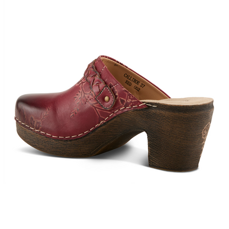 L'Artiste Calliroe Heeled Clog (Women) - Dark Red Multi Dress-Casual - Clogs & Mules - The Heel Shoe Fitters