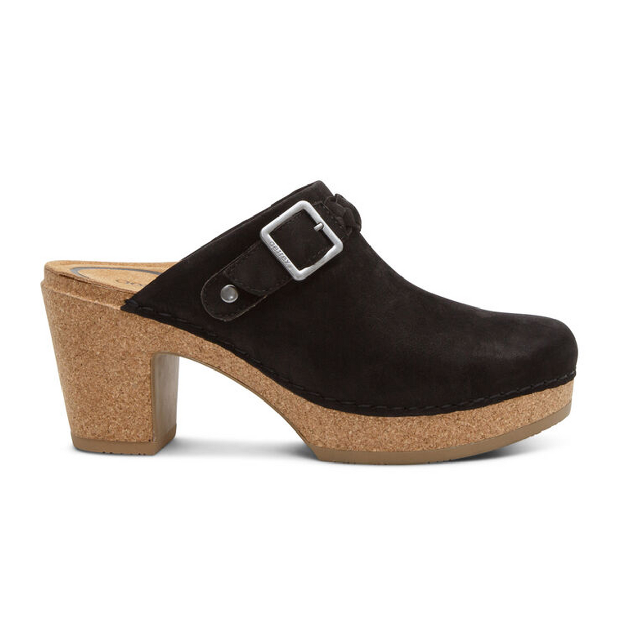 Aetrex Corey Heeled Clog (Women) - Black Nubuck Dress-Casual - Clogs & Mules - The Heel Shoe Fitters