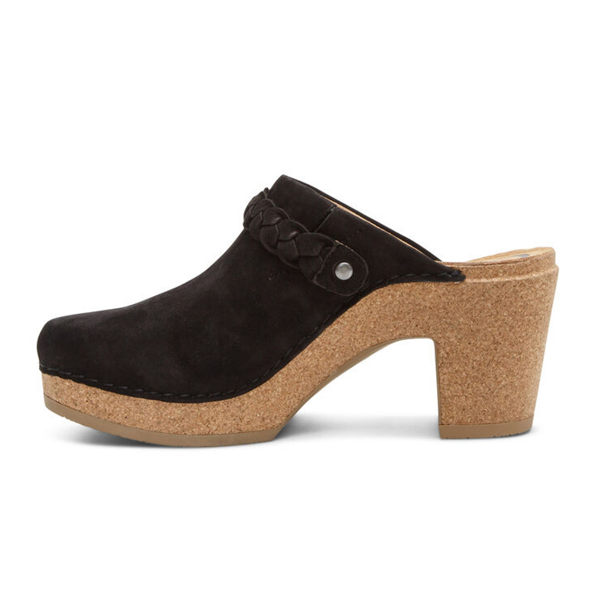 Aetrex Corey Heeled Clog (Women) - Black Nubuck Dress-Casual - Clogs & Mules - The Heel Shoe Fitters