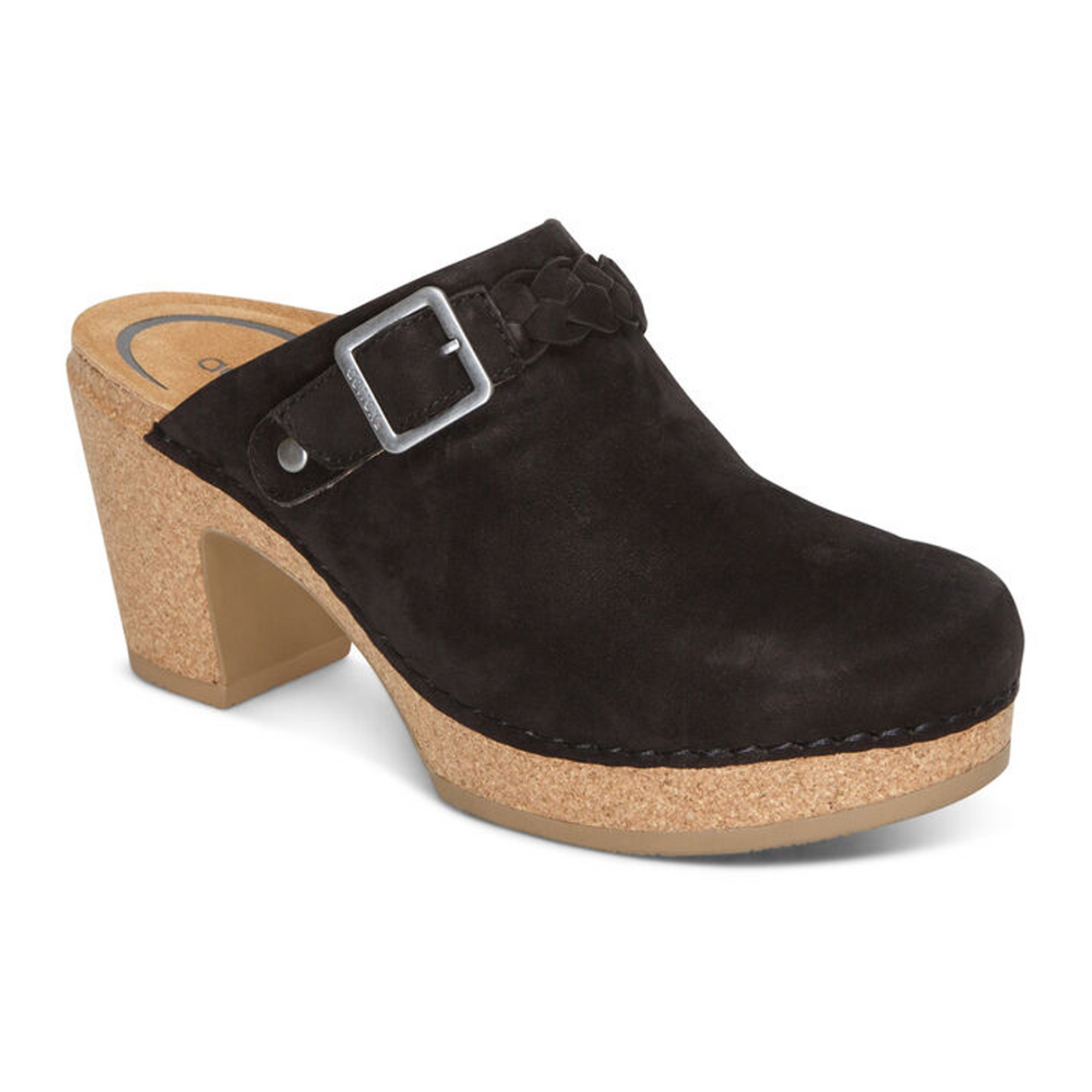 Aetrex Corey Heeled Clog (Women) - Black Nubuck Dress-Casual - Clogs & Mules - The Heel Shoe Fitters