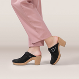 Aetrex Corey Heeled Clog (Women) - Black Nubuck Dress-Casual - Clogs & Mules - The Heel Shoe Fitters