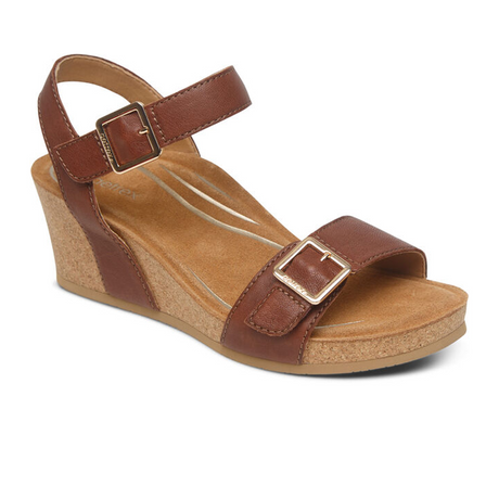 Aetrex Lexa Wedge Sandal (Women) - Walnut Sandals - Heel/Wedge - The Heel Shoe Fitters