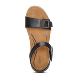 Aetrex Lexa Wedge Sandal (Women) - Black Leather Sandals - Heel/Wedge - The Heel Shoe Fitters