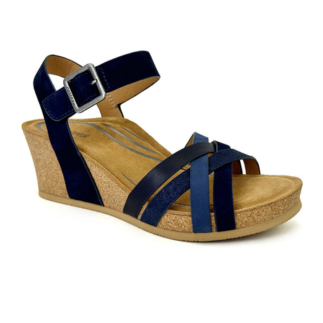 Aetrex Noelle Wedge Sandal (Women) - Navy Sandals - Heel/Wedge - The Heel Shoe Fitters