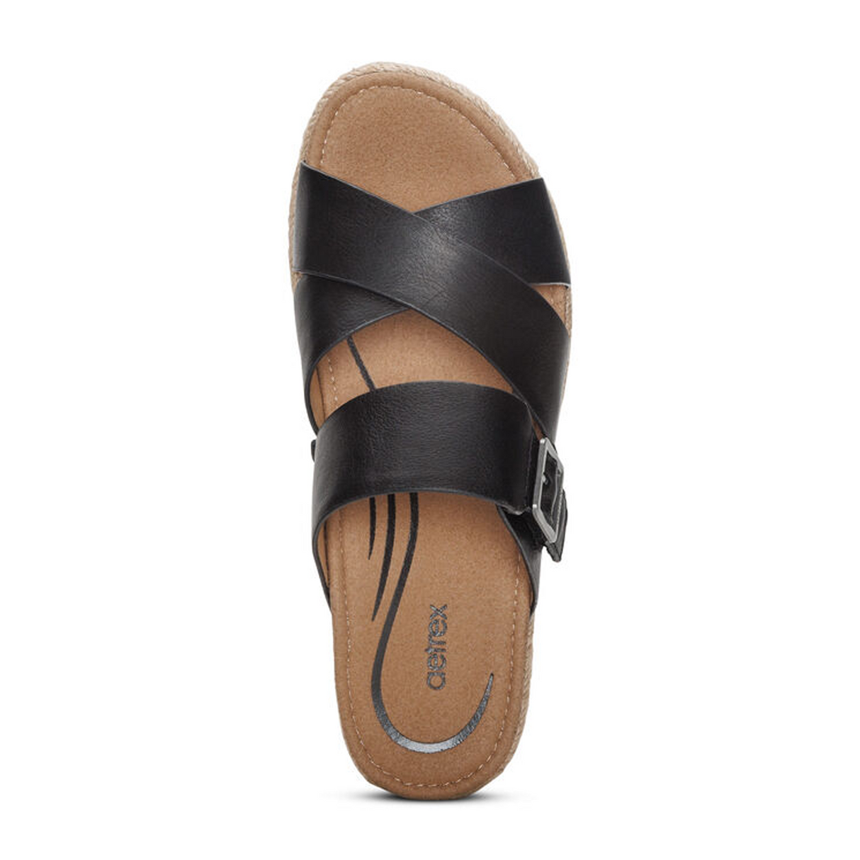 Aetrex Alyssa Platform Slide Sandal (Women) - Black Leather Sandals - Slide - The Heel Shoe Fitters