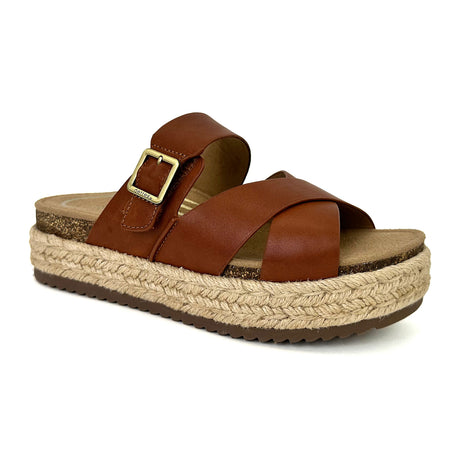 Aetrex Alyssa Platform Slide Sandal (Women) - Cognac Sandals - Slide - The Heel Shoe Fitters
