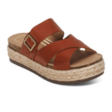 Aetrex Alyssa Platform Slide Sandal (Women) - Cognac Leather Sandals - Slide - The Heel Shoe Fitters