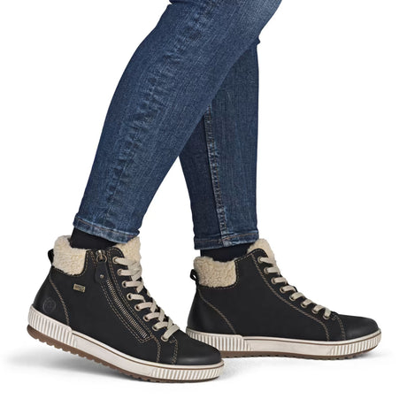 Remonte D0770 Maditta Sneaker Boot (Women) - Schwarz/Beige Athletic - Casual - Lace Up - The Heel Shoe Fitters