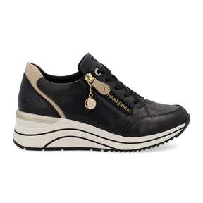 Remonte Eleni 03 Sneaker (Women) - Schwarz/Ginger Gold Athletic - Casual - Lace Up - The Heel Shoe Fitters