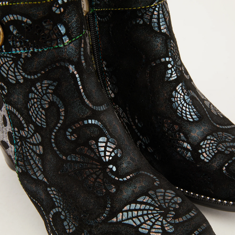 L'Artiste Dessa Heeled Ankle Boot (Women) - Black Multi Boots - Casual - Mid - The Heel Shoe Fitters