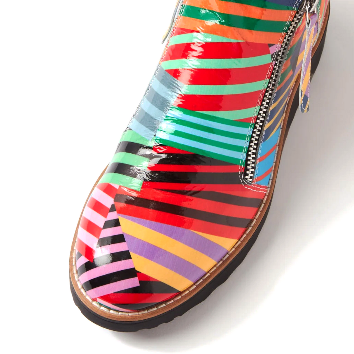 Django & Juliette Ohmy Ankle Boot (Women) - Black Stripe Metal Patent Boots - Casual - Low - The Heel Shoe Fitters