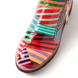 Django & Juliette Ohmy Ankle Boot (Women) - Black Stripe Metal Patent Boots - Casual - Low - The Heel Shoe Fitters